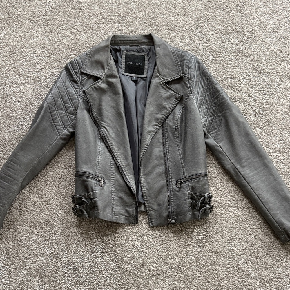 Maurices Charcoal Faux Leather Jacket Grey Winter Coat Size Small